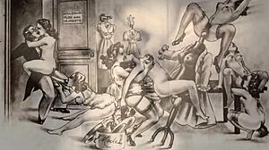 Vintage erotic drawings with sensual cartoon style