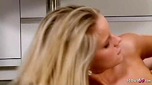 cute blonde office girl in nylons gets dripping creampie after fuck