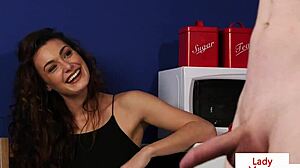 Cute Babe Spreads Legs To Help Jerking Guy