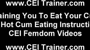 femdom humiliates slave with cum eating instruction in bdsm session