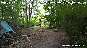 Retired senior pounds skinny Adela Youn with hard wood