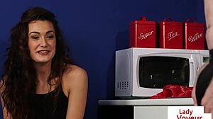 Cute Babe Spreads Legs To Help Jerking Guy