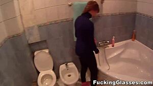 Alice in glasses gets a wild fucking and blowjob session