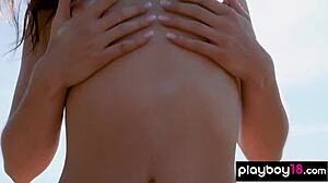 Skinny Canadian Babe Alexandra Strips Naked Outdoors, Clothes Ripped