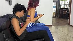 The stepfather caresses his 18-year-old stepdaughter while she teaches him phone games.