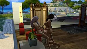 seraphina and the neighbor have fun in sims 4 bathroom