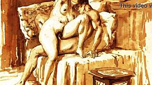 Vintage erotic drawings with sensual cartoon style