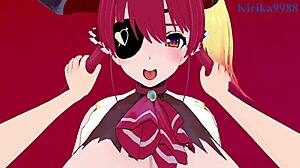 Houshou Marine and Ookami Mio engage in intense sex with creampie in Hololive VTuber POV hentai