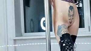 Nastya Fox's sexy strip tease and piercing close up