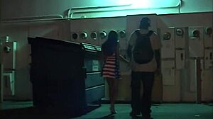 white milf chats about getting face attention from bbc behind dumpster outdoors