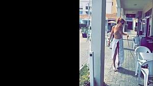 I gived a blowjob to milf while flashing nude in public outdoors.