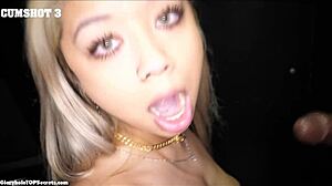 gia loves swallowing cum from big cock in gloryhole scene