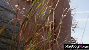 Skinny Canadian Babe Alexandra Strips Naked Outdoors, Clothes Ripped