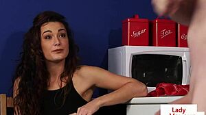 Cute Babe Spreads Legs To Help Jerking Guy