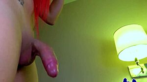 Redhead Tranny Babe Strips Down and Jerks Thick Cock Hard!