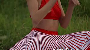 Natural tits brunette Sade Mare teases sensually outdoors in slow motion