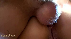 Asian wife cheats with roommate in kitchen for wild anal