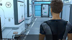 Married busty ebony gets angry in space