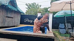 I made my horny asian wife squirt in public pool