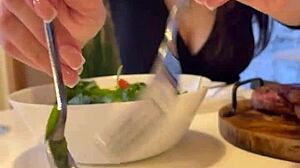 Hot wife cheats on husband with anal sex in restaurant roleplay