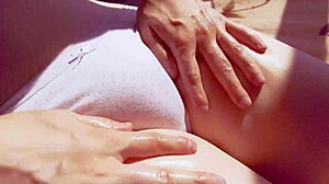 wow, that sensual massage leads to clit orgasm on her tight shaved pussy!