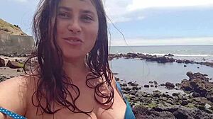 My seductive stepmom on a public beach