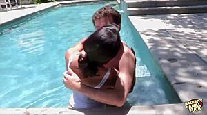 tatted brunette dana vespoli gets her beautiful asshole and throat dicked down in the pool