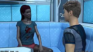 Married busty ebony gets angry in space