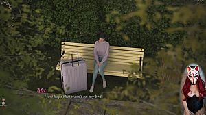 Asian beauty in fishnets and corset in outdoor game