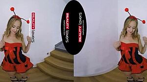 Blonde ladybug freaked out in vr sex, riding hard