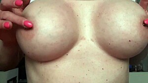 Busty Milf Wetting My T-Shirt Without Bra and Getting Orgasm by Pierced Nipples Playing!