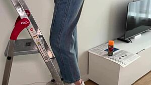 Foreman Nails Painter in Torn Jeans on Stepladder During Break