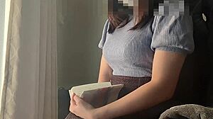 reading book but horny touching sensitive spot big tits girl