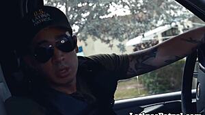 gorgeous latina cockriding border security during interview. handcuffs and trimmed pussy action.