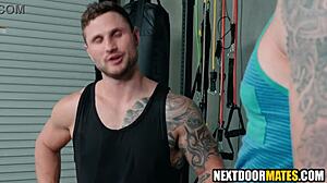 gay hunks blowjob in gym