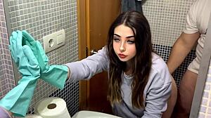 my stepfather helps me clean the bathroom