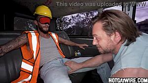 Construction worker gets sucked by man!