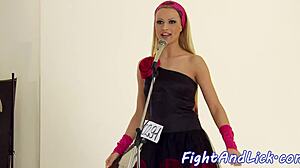 glam lesbians finger each other in stockings