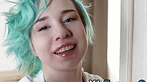 Emo teen engages in a private session with a partner in the studio