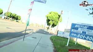 Brunette pickup slut gets fucked on desk by big dick