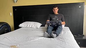 Young Colombian model Ema enjoys blowjob, masturbation, and big cock in gay hardcore video