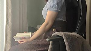 reading book but horny touching sensitive spot big tits girl