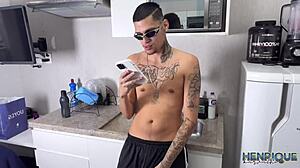 My brother-in-law targets my ass and eyes my big cock, so I made him deepthroat it