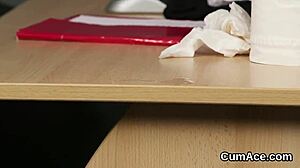 frisky hottie asks, want to see me gulp all this cum? during blowbang