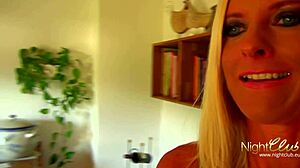 Blonde MILF faces off against a big cock in amateur video.