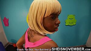 Hot ebony msnovember exercising nude in public gym!