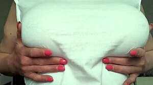 Busty Milf Wetting My T-Shirt Without Bra and Getting Orgasm by Pierced Nipples Playing!