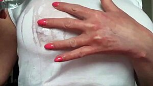 Busty Milf Wetting My T-Shirt Without Bra and Getting Orgasm by Pierced Nipples Playing!