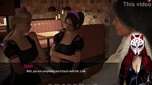 Kate in stockings and cosplay as a maid in a glamour game.