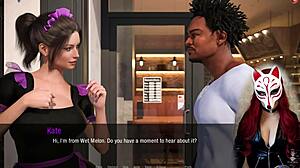 Kate in stockings and cosplay as a maid in a glamour game.